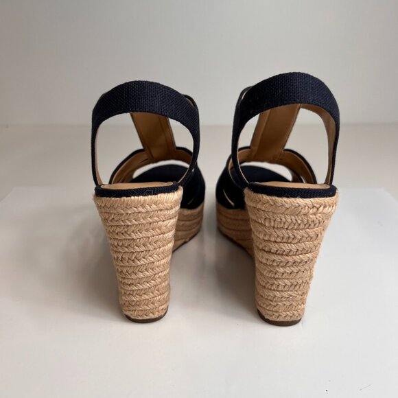 Michael Kors Sandal Women 7 Berkely Wedge Heel Zip Up Canvas Work Party Core Ne - Picture 6 of 14